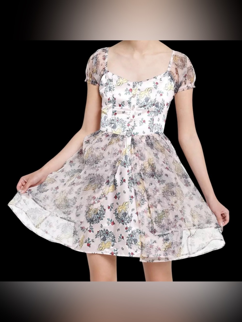 Disney Her Universe Sleeping Beauty Aurora Pink Tiered Sheer Floral Dress Small